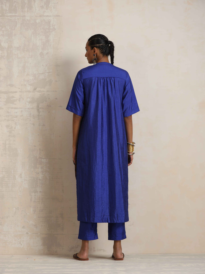 Blue Silk High Slit Kurta Set  | SHOBITAM