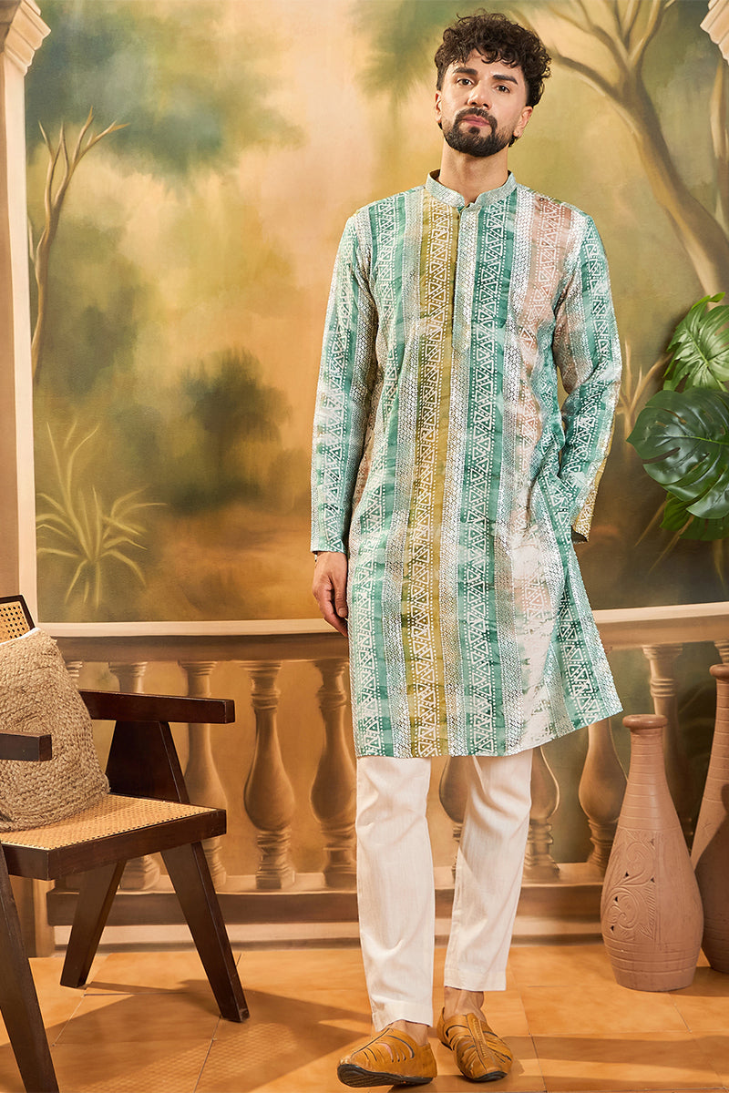 Green Viscose Rayon Batik Printed Straight Kurta | SHOBITAM