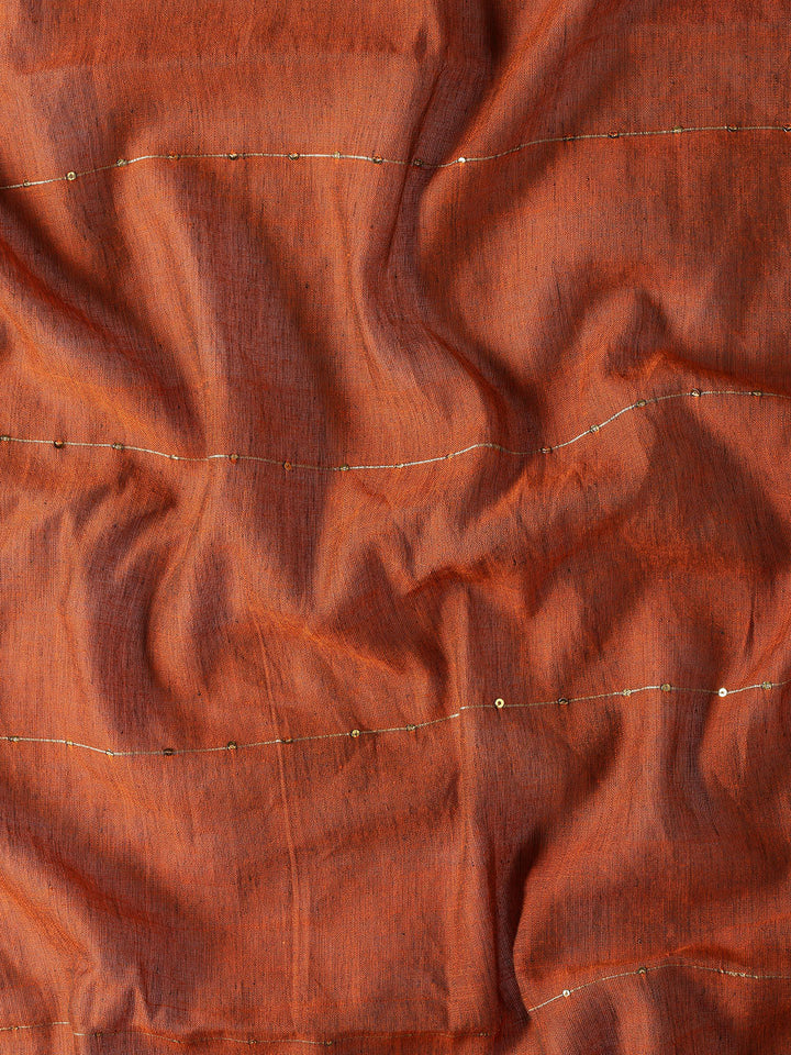 Burt Red Pure Cotton Handloom Sequins  Saree with Minimal Zari Border- No Blouse Piece