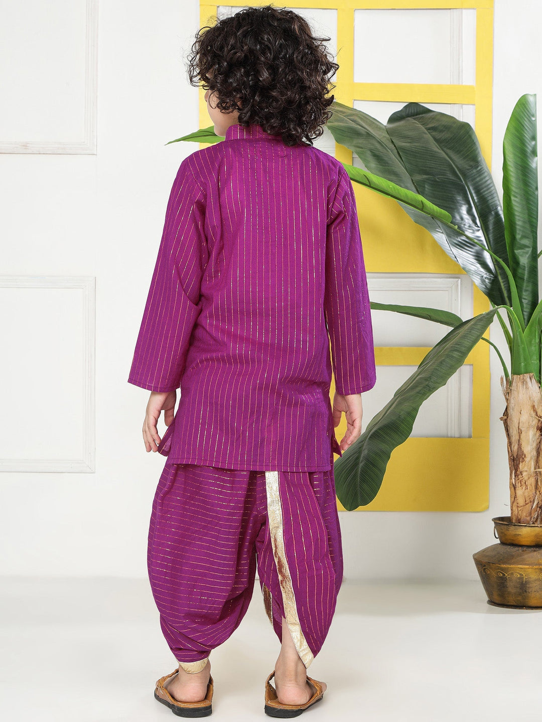 Purple Lurex Striped Cotton Kurta Dhoti set | SHOBITAM
