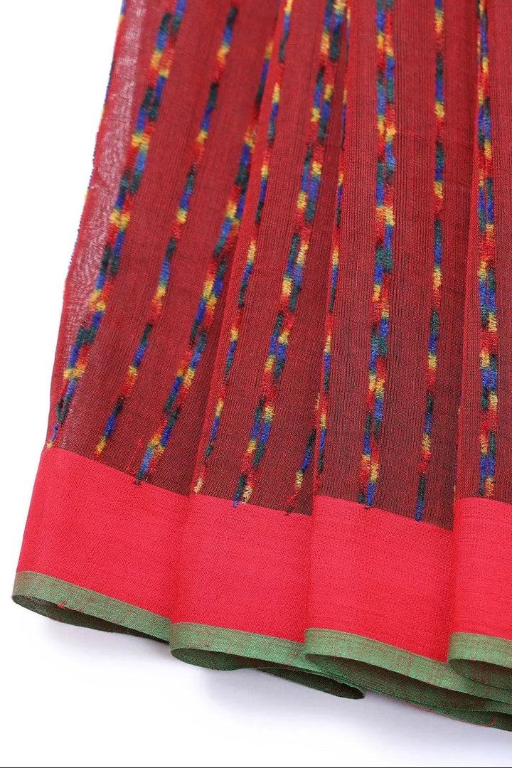Traditional Maroon Handloom Cotton Kanchi Saree | SHOBITAM