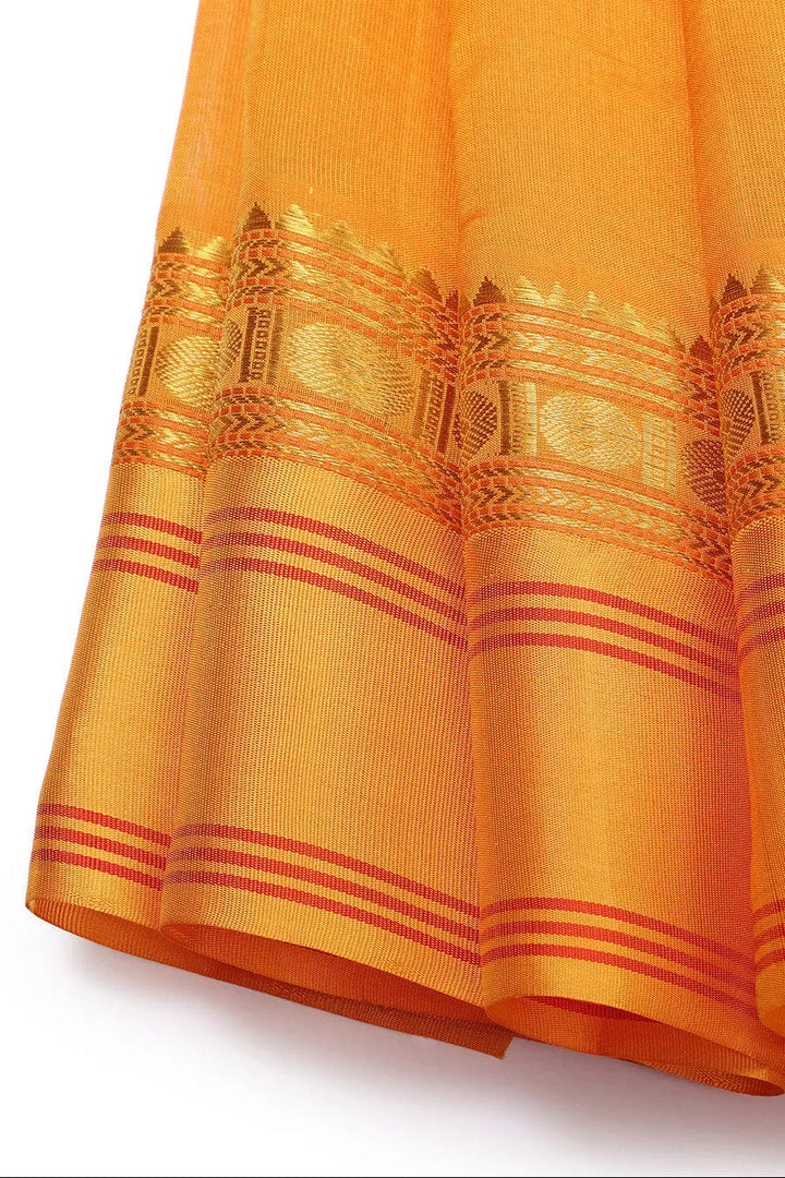 Handloom Candy Red Pure Cotton Kanchi Saree With Pure Silk Border And Pallu | SHOBITAM