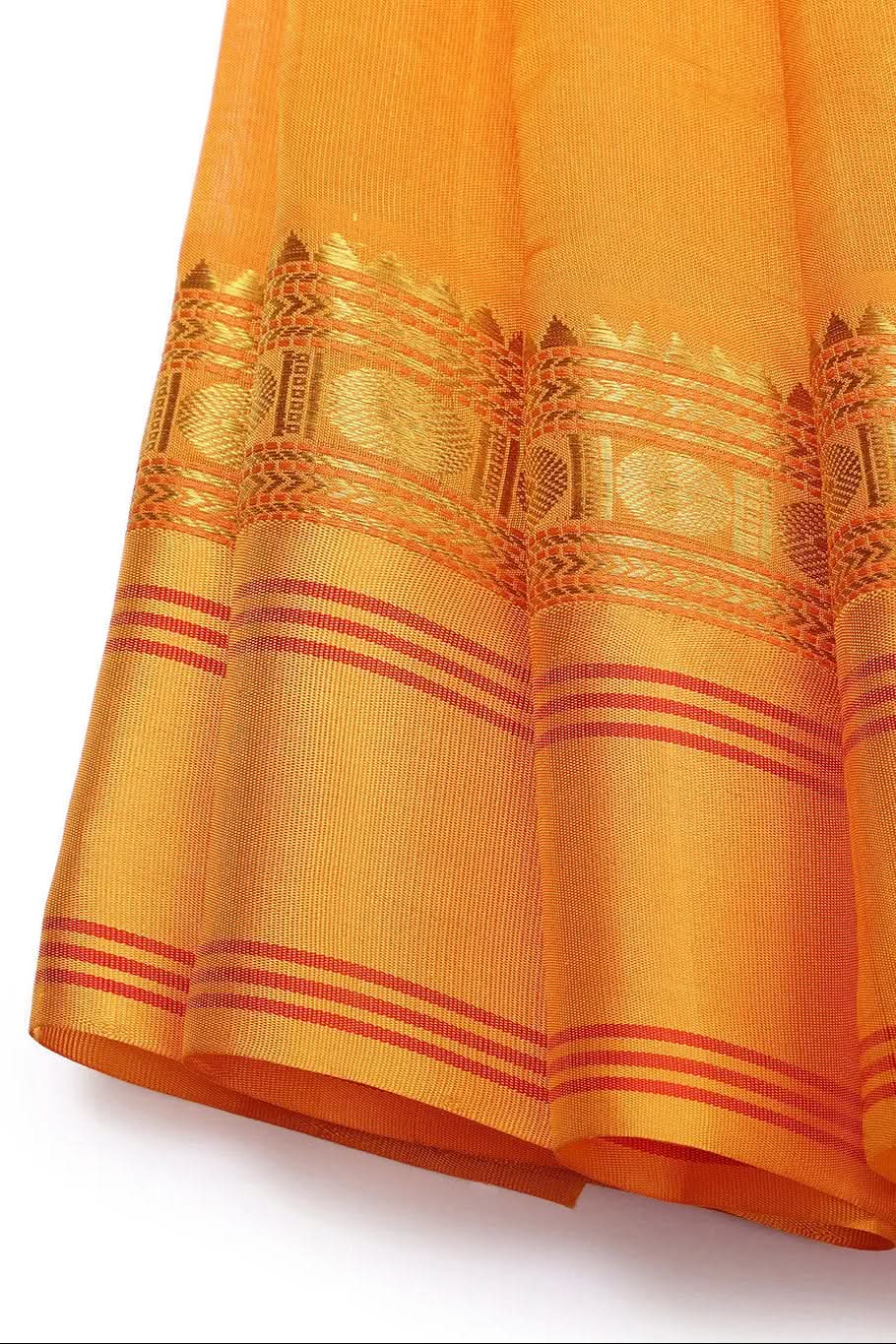 Handloom Candy Red Pure Cotton Kanchi Saree With Pure Silk Border And Pallu | SHOBITAM