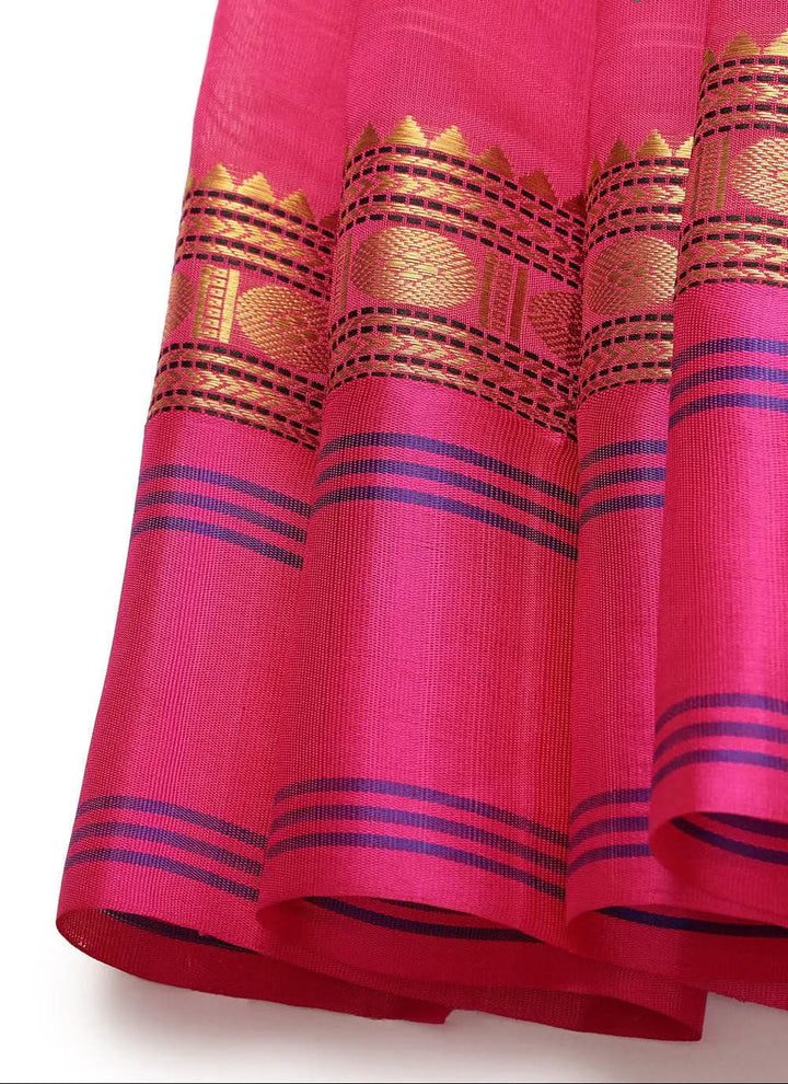 Handloom Honey Yellow Pure Cotton Kanchi Saree With Pure Silk Border And Pallu | SHOBITAM