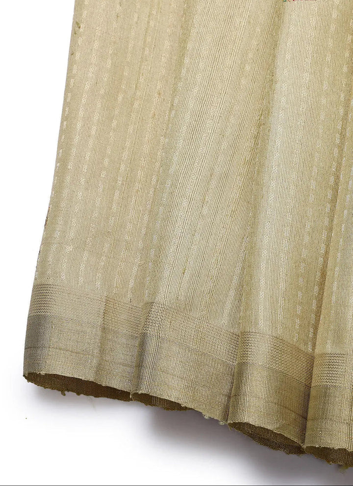 Handloom Almond White Pure Tussar Silk Saree With Zari Border | SILK MARK CERTIFIED | SHOBITAM
