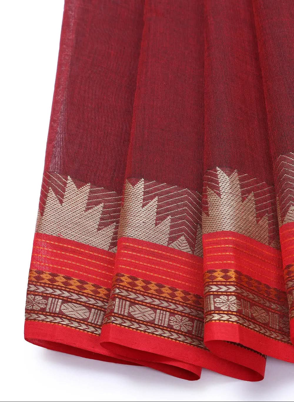 Maroon Handloom Pure Cotton Kanchi Saree | SHOBITAM