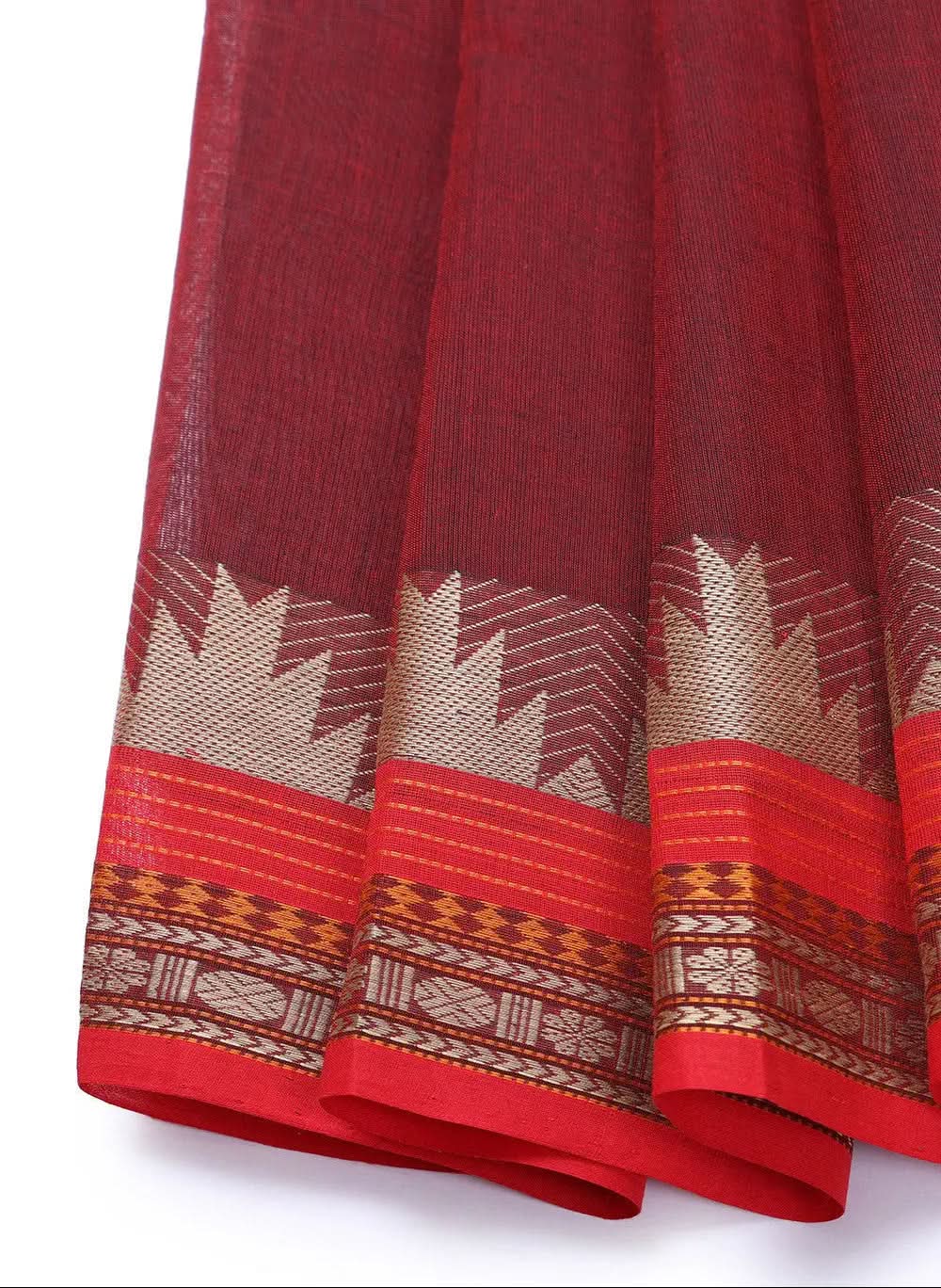 Maroon Handloom Pure Cotton Kanchi Saree | SHOBITAM