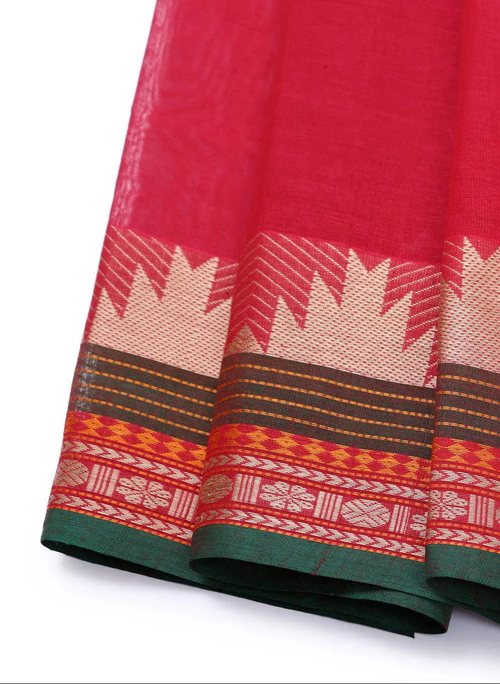 Maroon Handloom Pure Cotton Kanchi Saree | SHOBITAM