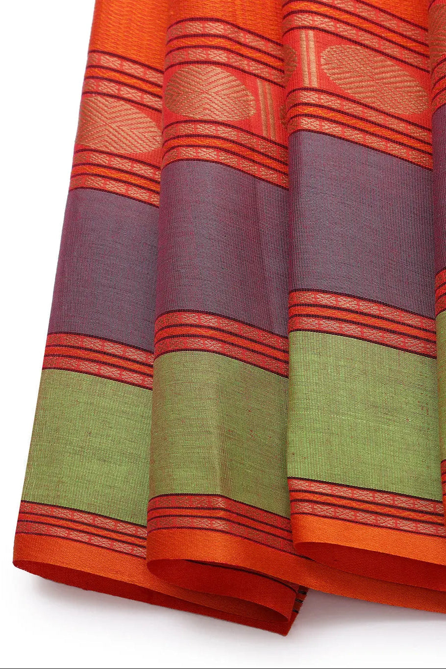 Handloom Royal Orange Pure Cotton Kanchi Saree | SHOBITAM