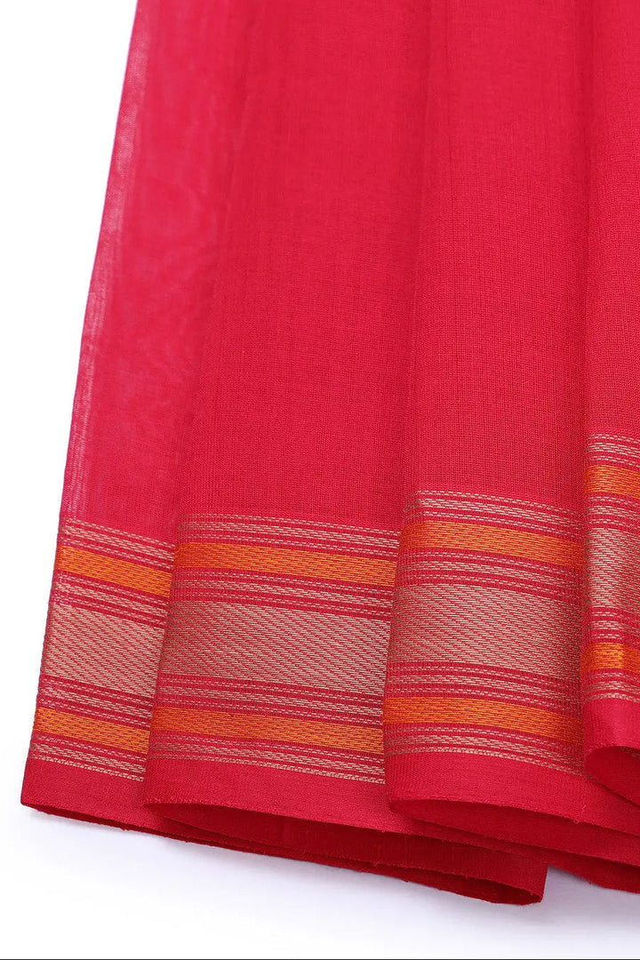 Magenta Handloom Kanchi Cotton Saree With Stripes | SHOBITAM