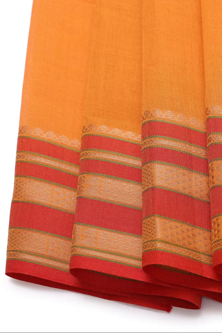 Handloom Atomic Orange Pure Cotton  Saree | SHOBITAM
