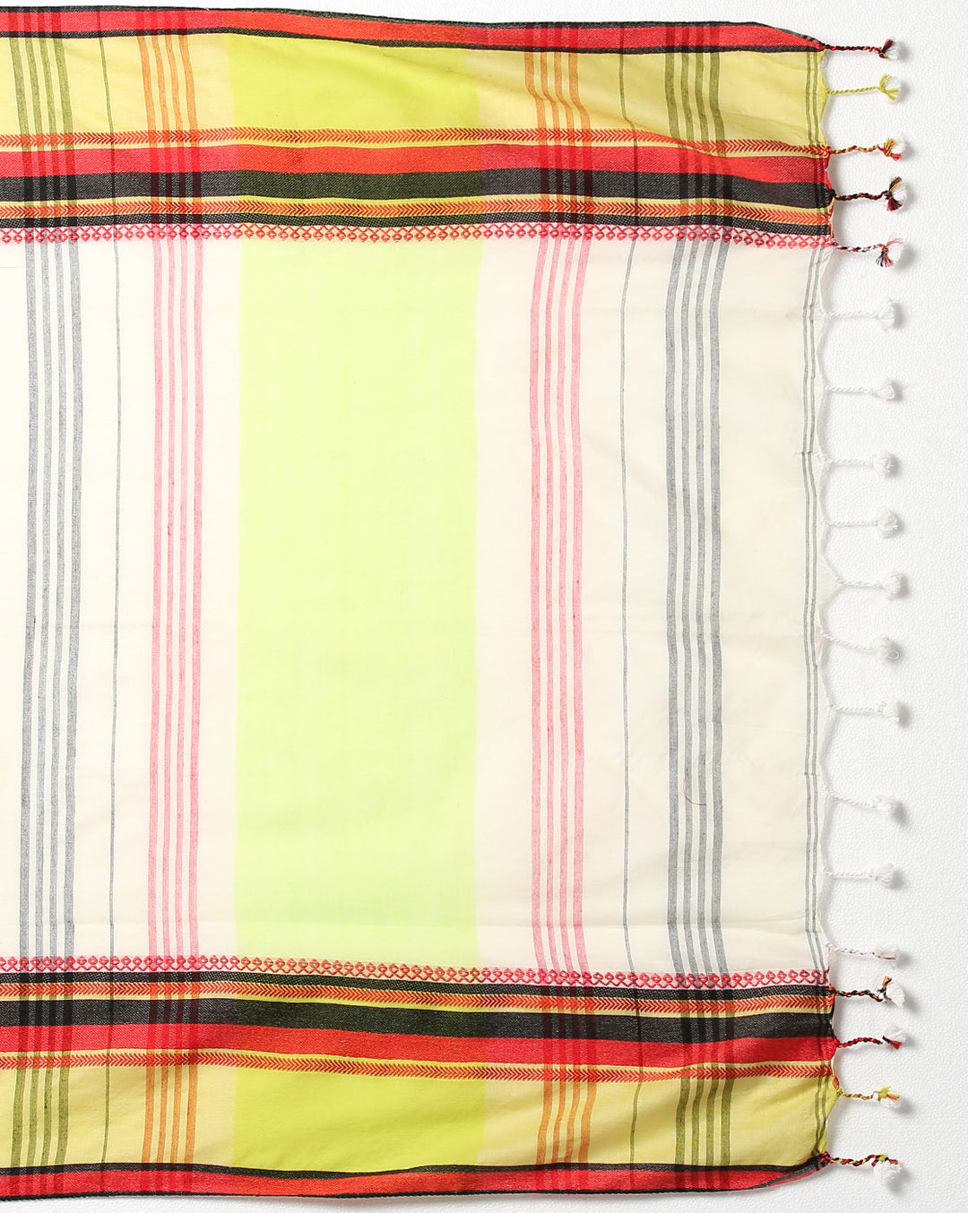 White Green Red Cotton Saree with Blouse piece