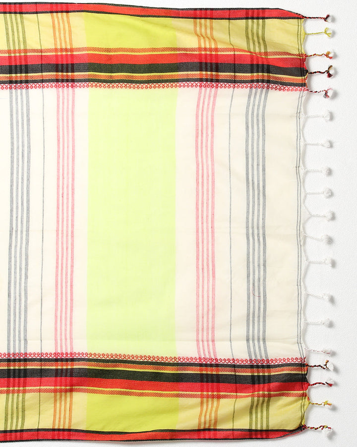 White Green Red Cotton Saree with Blouse piece