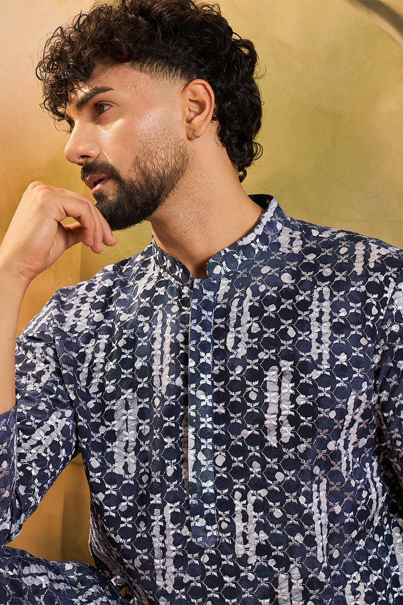 Blue Viscose Rayon Embroidered Straight Kurta  | SHOBITAM