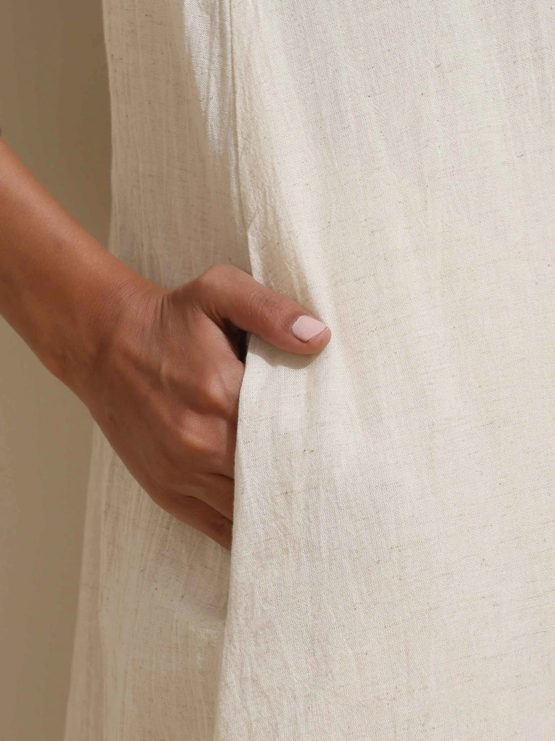 Off White Cotton Linen Angrakha Kurta Pant Set | SHOBITAM