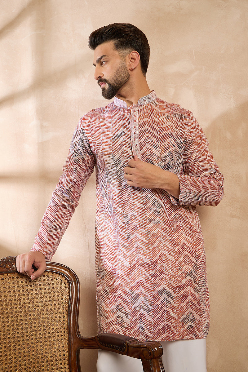 Orange Silk Blend Solid Embroidered Straight Kurta | SHOBITAM