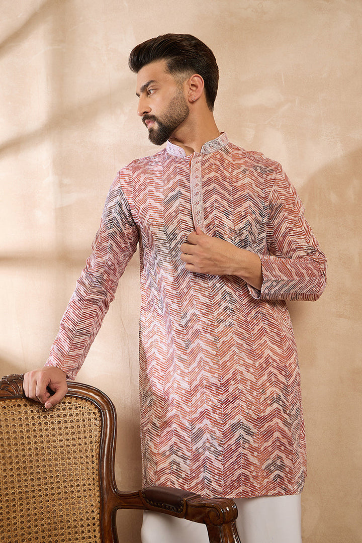 Orange Silk Blend Solid Embroidered Straight Kurta | SHOBITAM