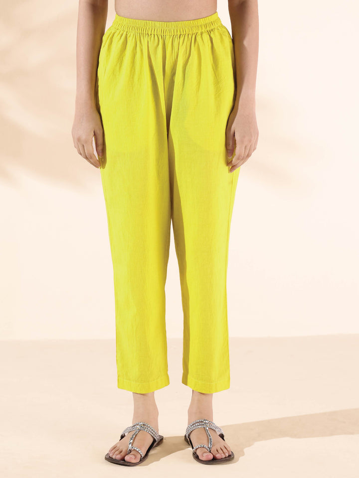 Lime Cotton Ikat Kurta Pant Set | SHOBITAM
