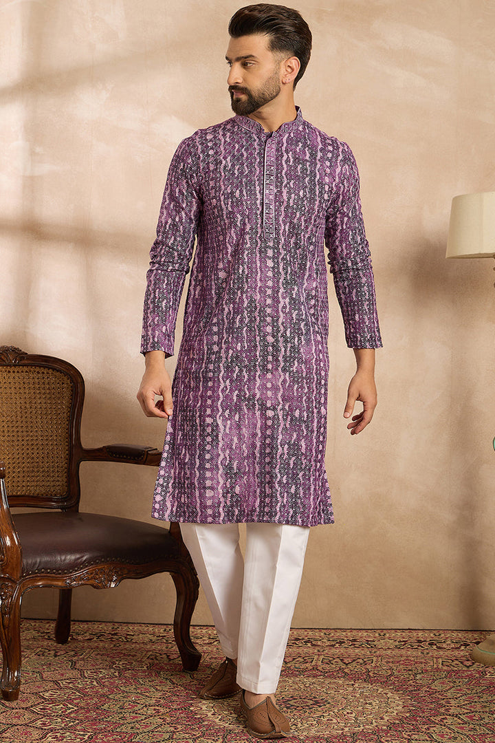 Purple Viscose Rayon Solid Printed Straight Kurta  | SHOBITAM