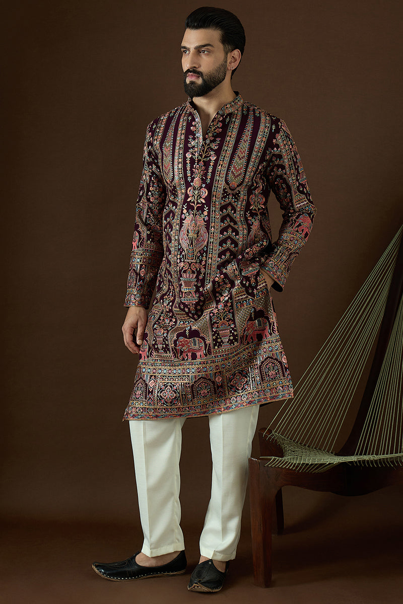 Purple Georgette Solid Embroidered Straight Kurta Sets | SHOBITAM