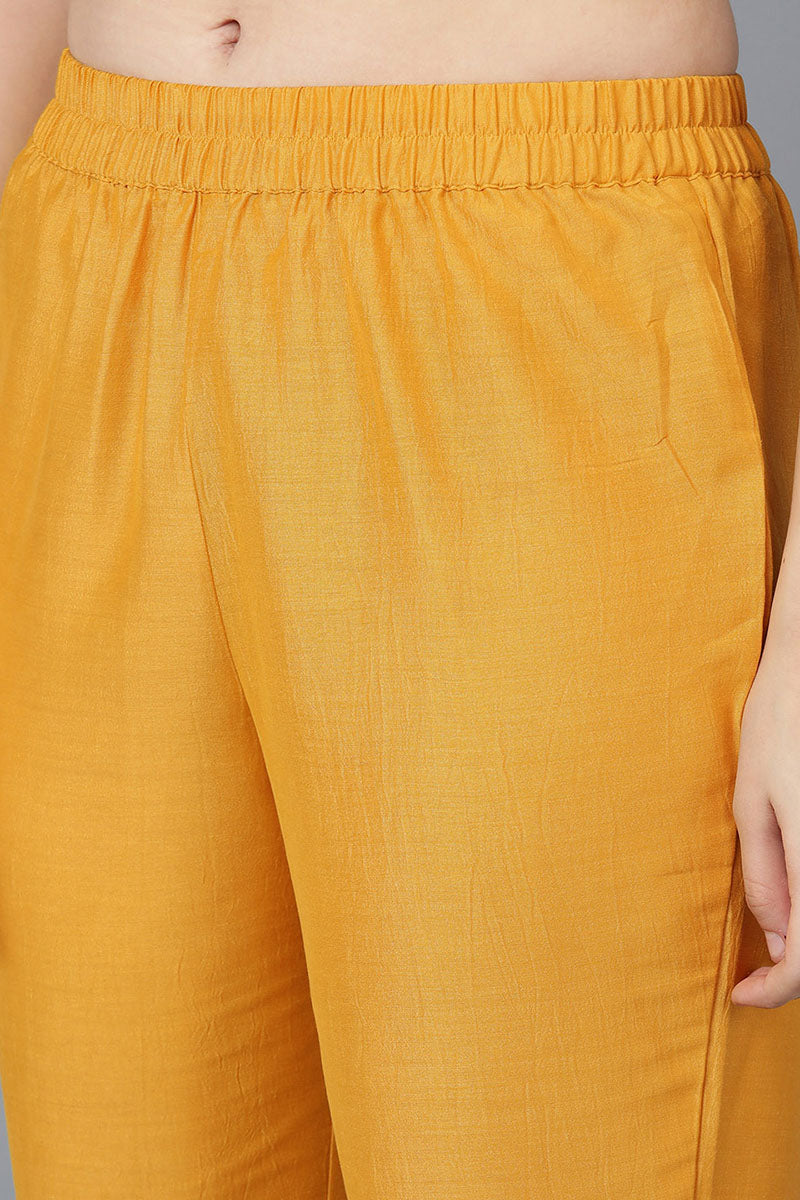 Mustard Poly Silk Flared Suit Set | SHOBITAM