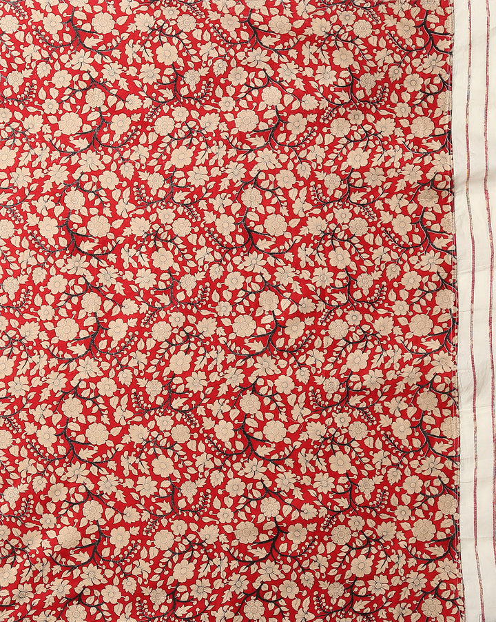 White Red Ajrak Print Khesh Cotton Saree with Blouse piece | SHOBITAM