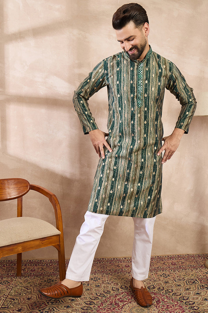 Green Silk Blend Abstract Printed Straight Kurta With Trouser | SHOBITAM