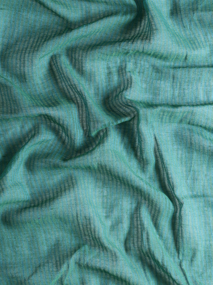 Green Purple Striped Cotton Saree | SHOBITAM