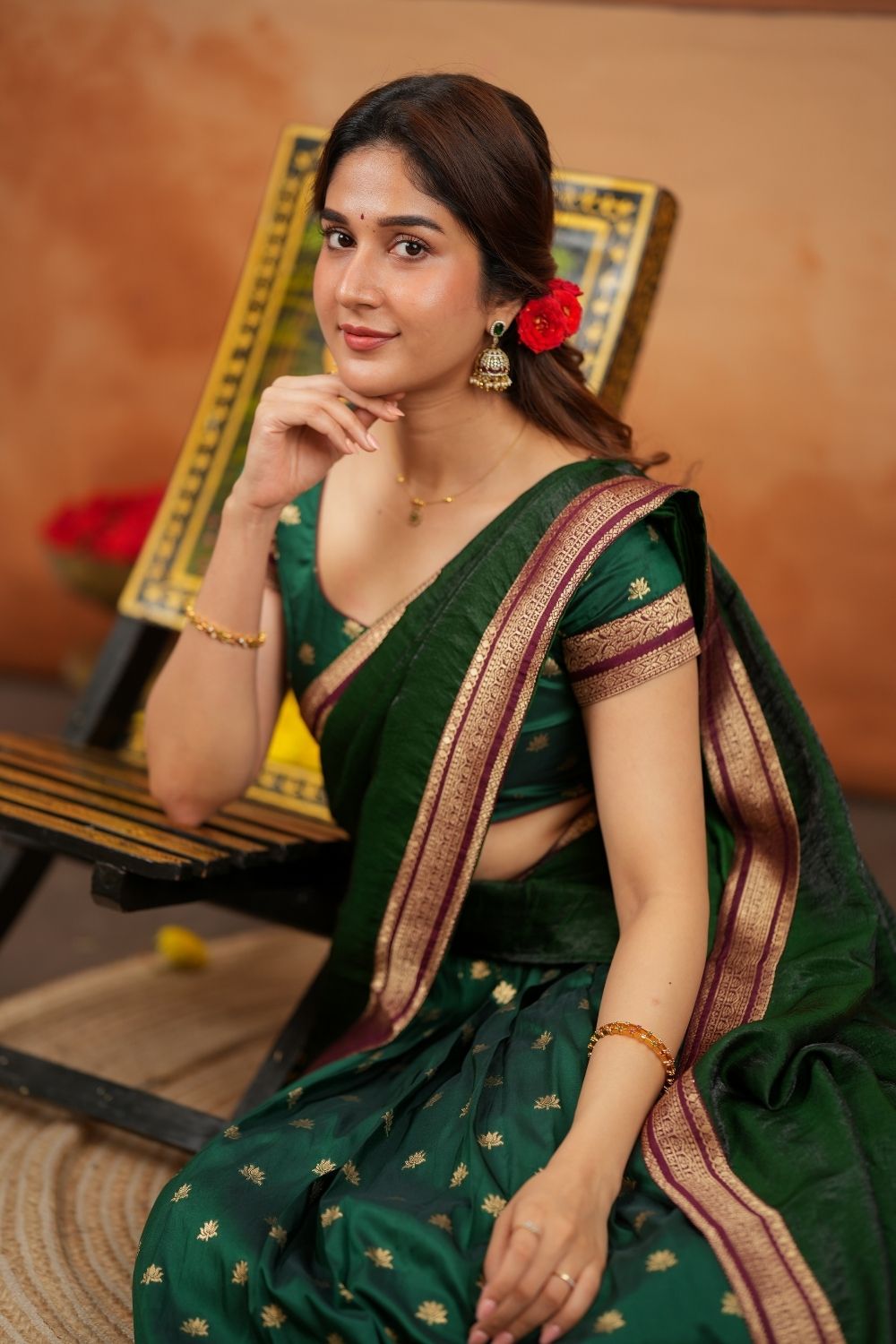 Shravya Green Halfsaree (Set of 3) | SHOBITAM
