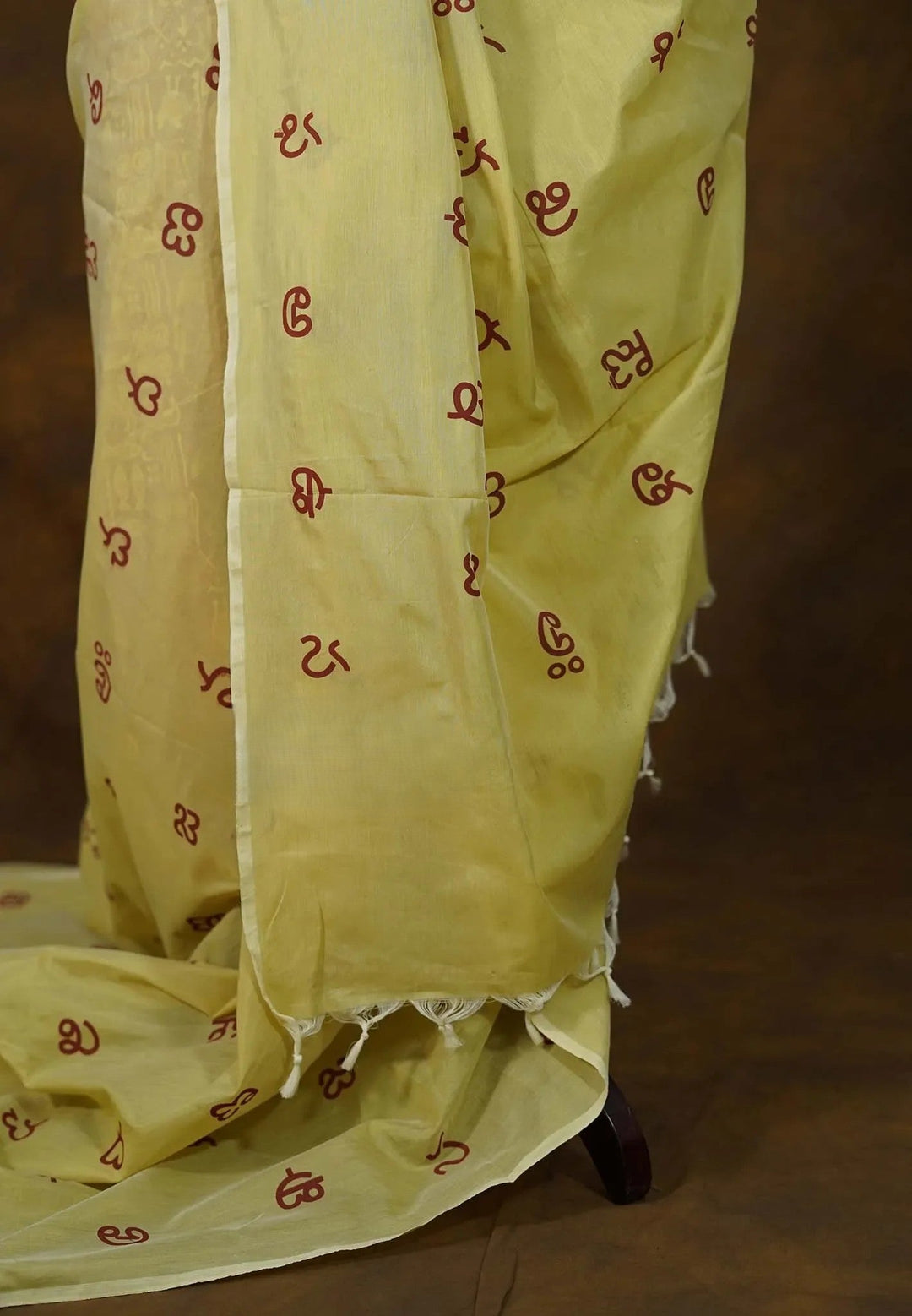 Pre-Order Dewy Yellow Telugu Letters Handblock Printed Bamboo Cotton  | SHOBITAM