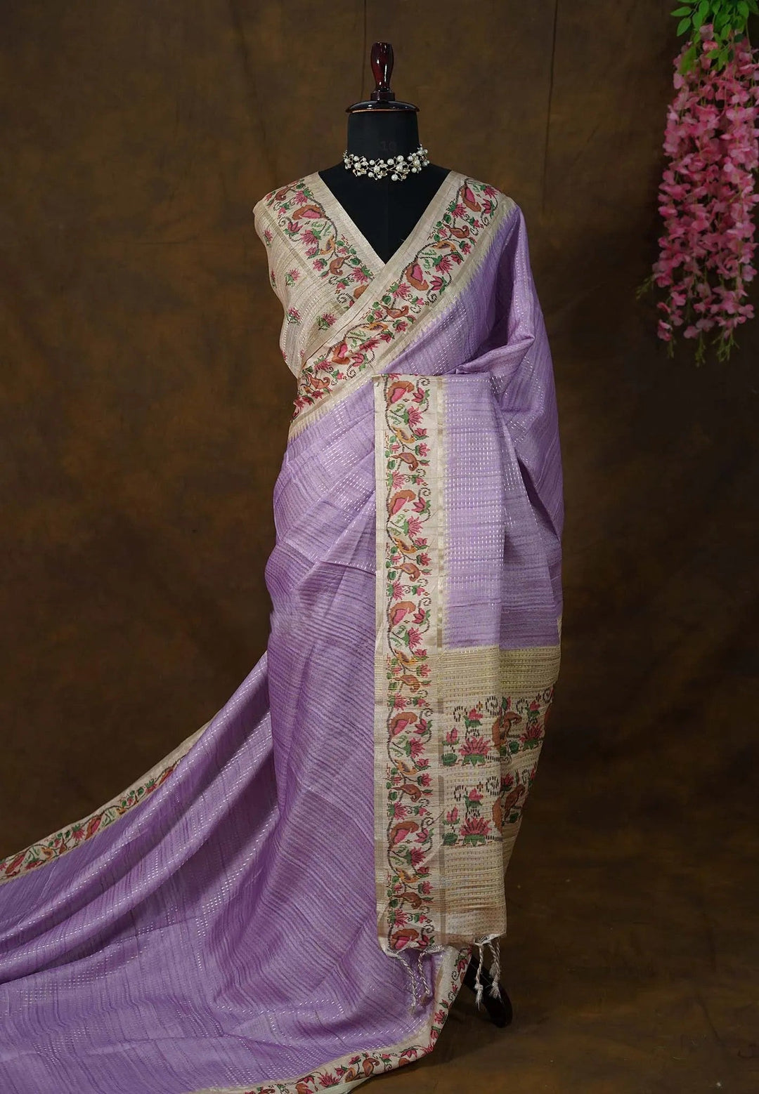 Lilac Semi Tussar Saree | SHOBITAM