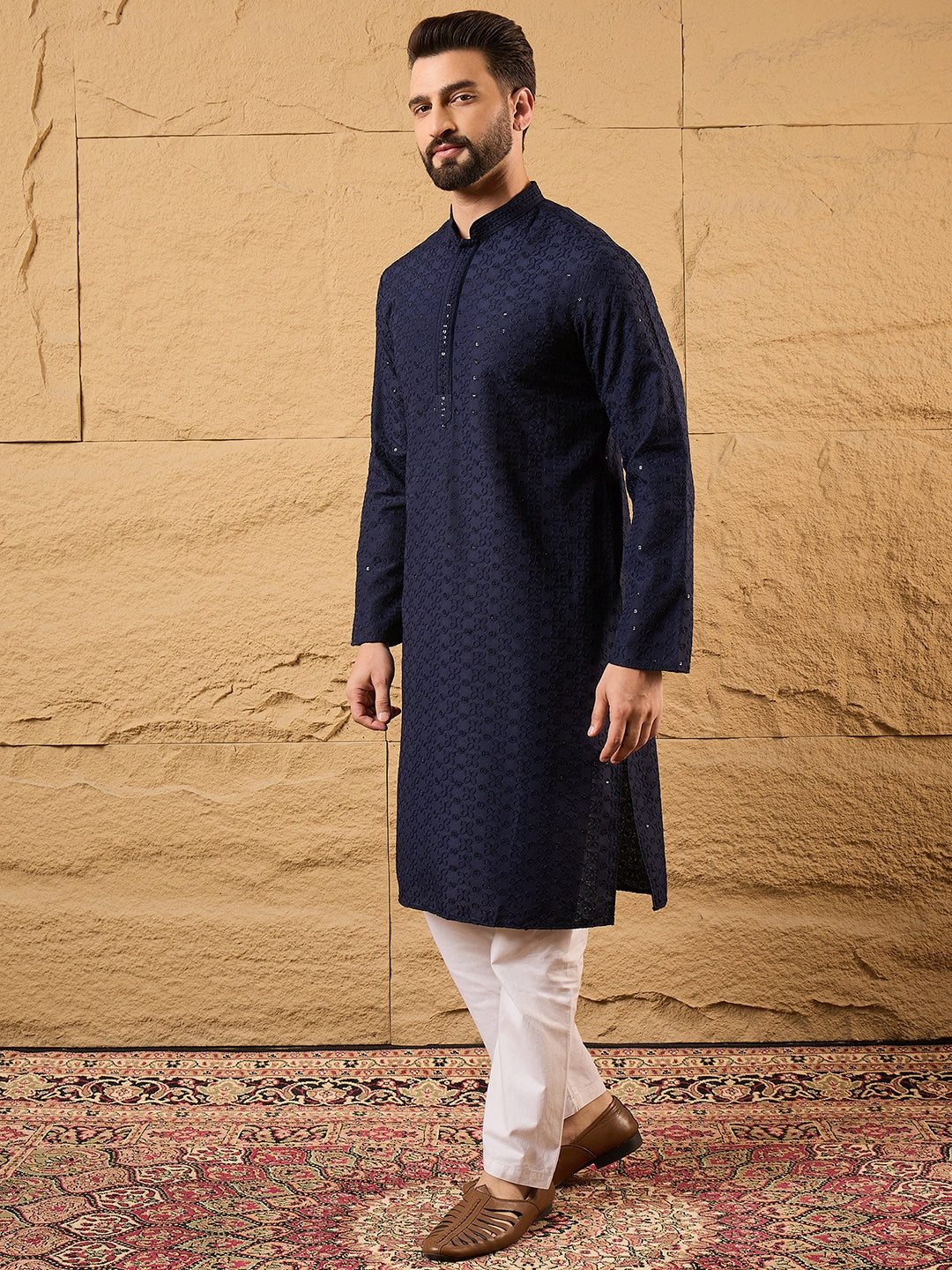 Blue Viscose Rayon Solid Embroidered Straight Kurta | SHOBITAM