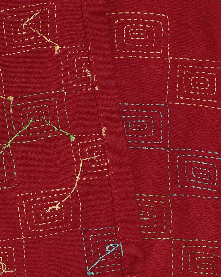 Maroon Kantha Cotton Kurta | SHOBITAM