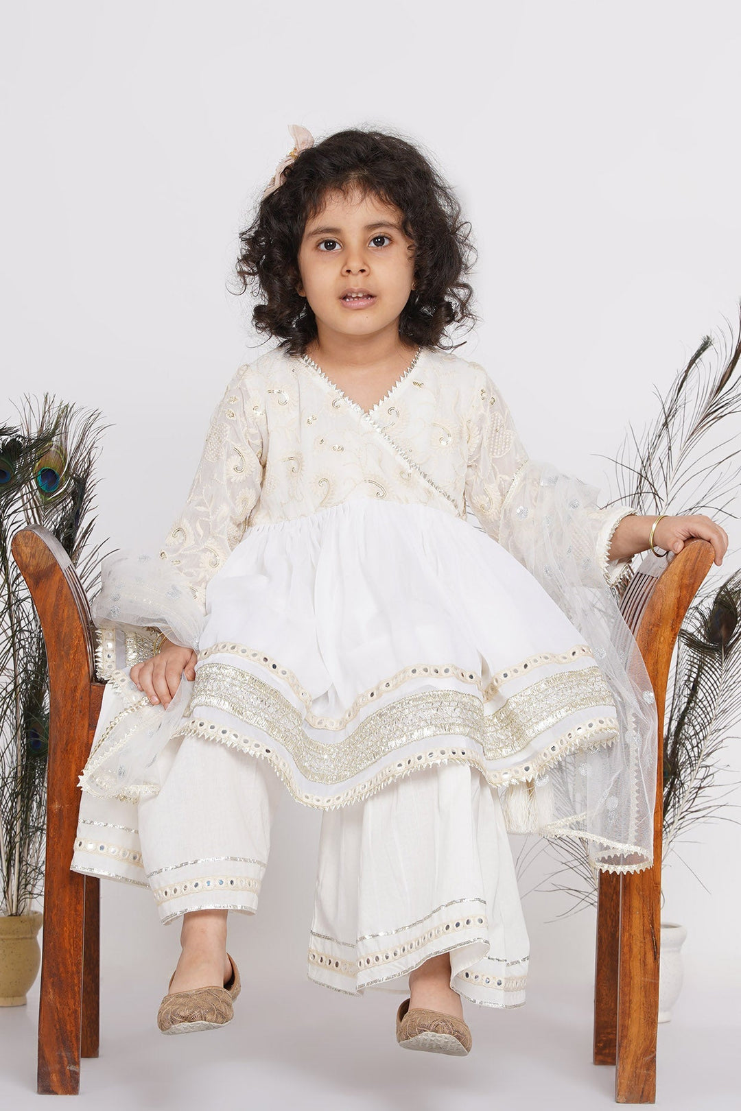 Girls Floral Embroidery and Lacework Angrakha Kurta with Sharara | SHOBITAM
