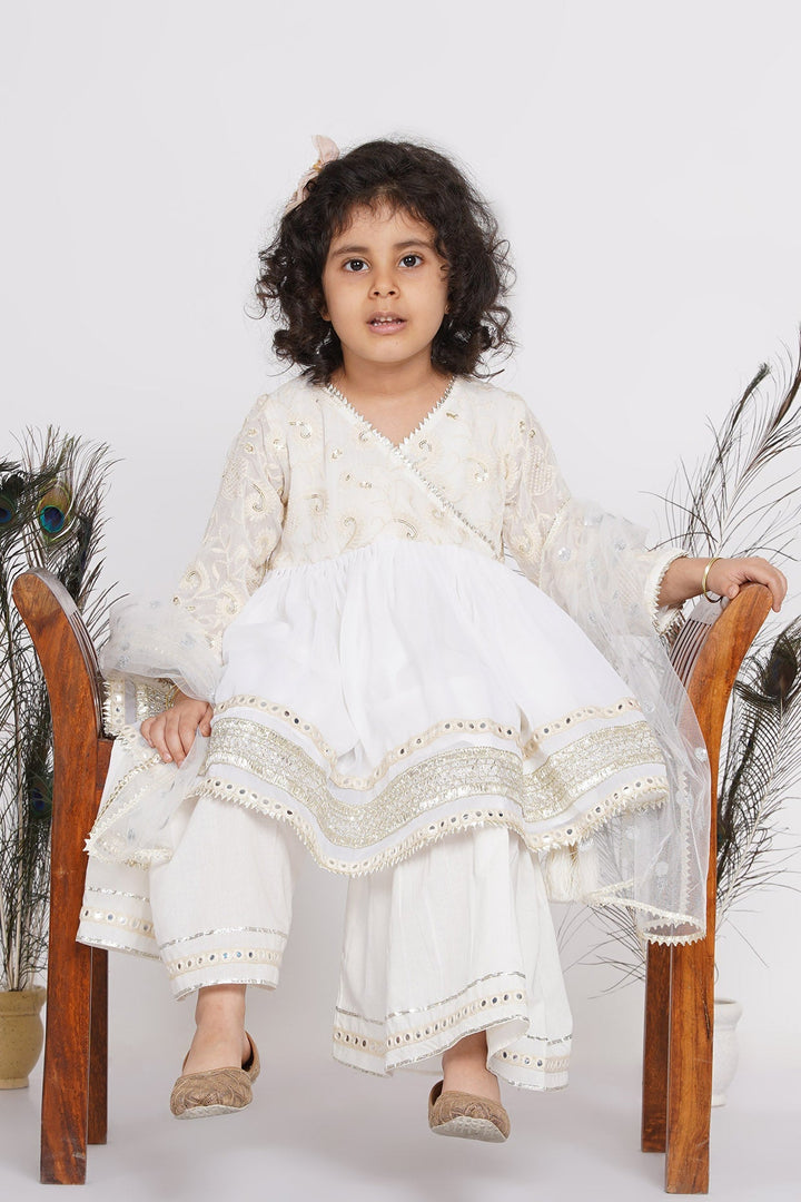 Girls Floral Embroidery and Lacework Angrakha Kurta with Sharara | SHOBITAM