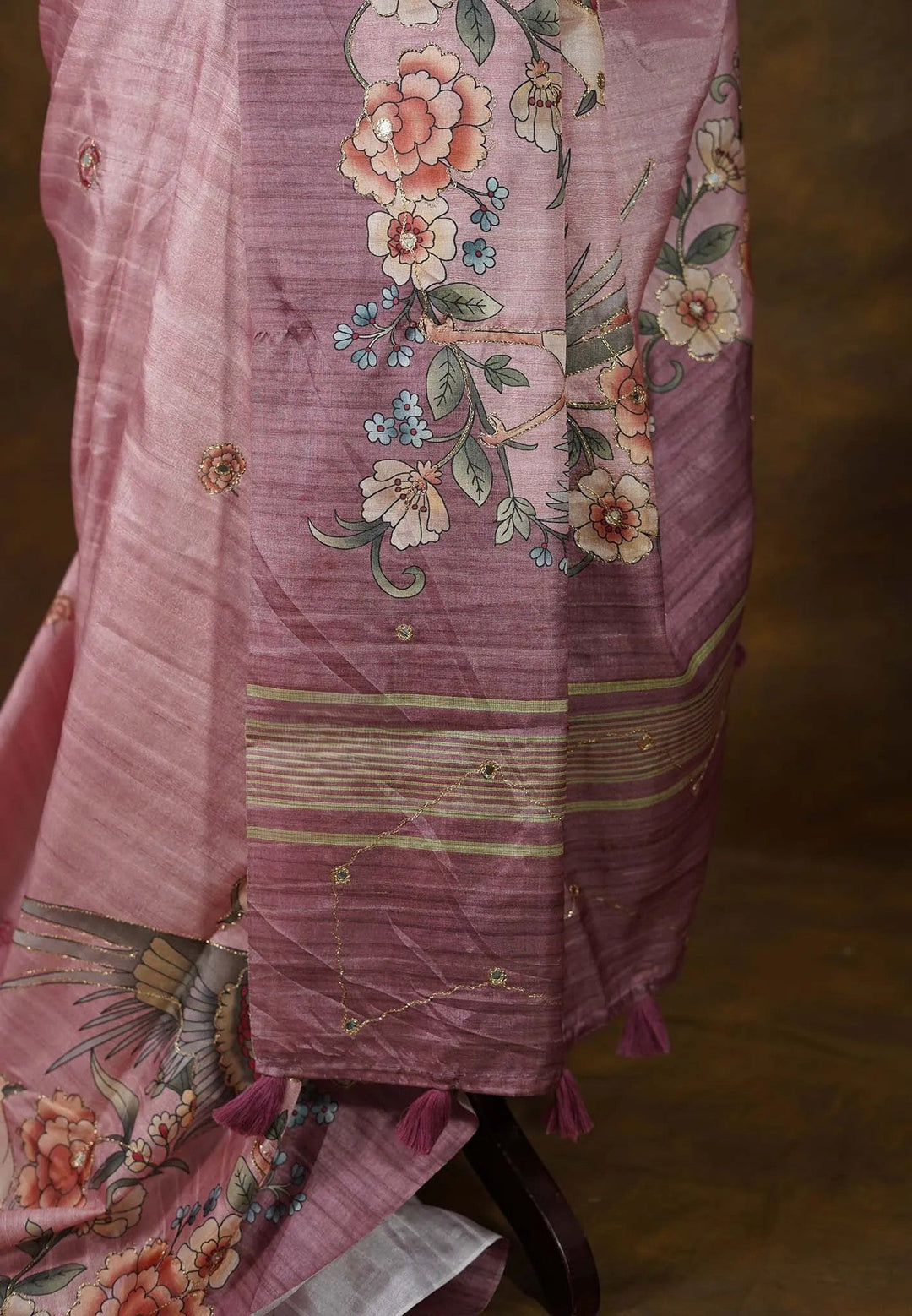 Thistle Semi Tussar Saree with Embroidery Outline | SHOBITAM