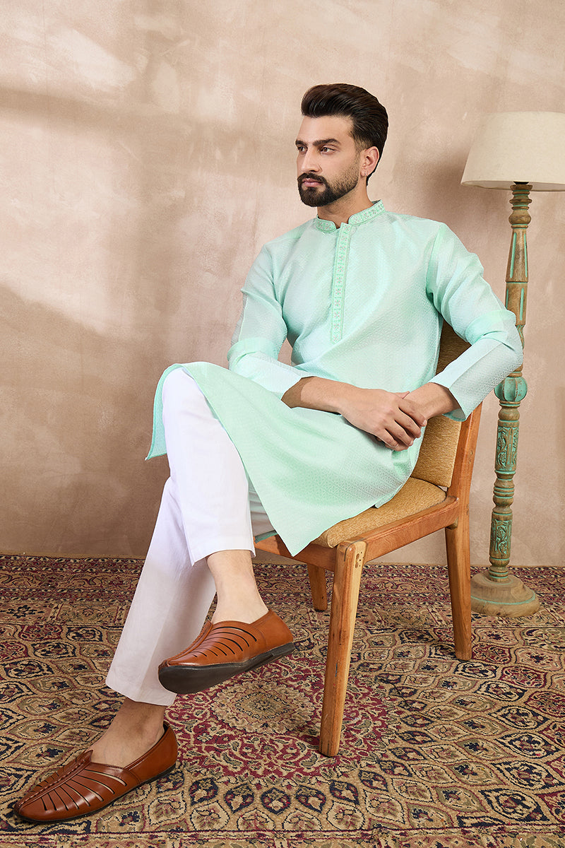 Blue Silk Blend Solid Embroidered Straight Kurta | SHOBITAM