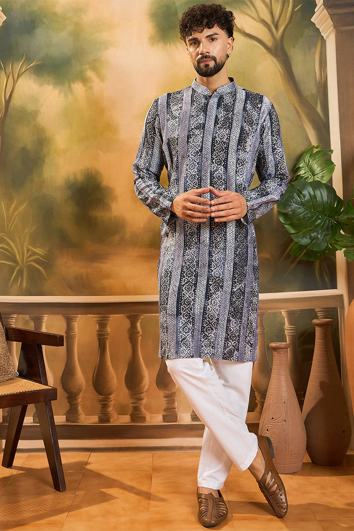 Blue Viscose Rayon Batik Printed Straight Kurta  | SHOBITAM