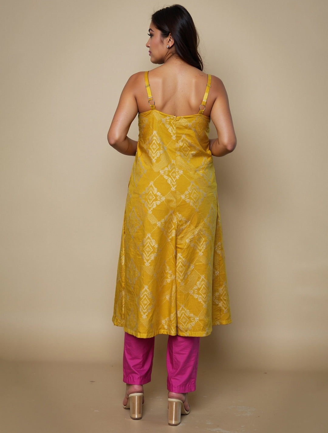 Lime Brocade Flared Kurta Set |  SHOBITAM