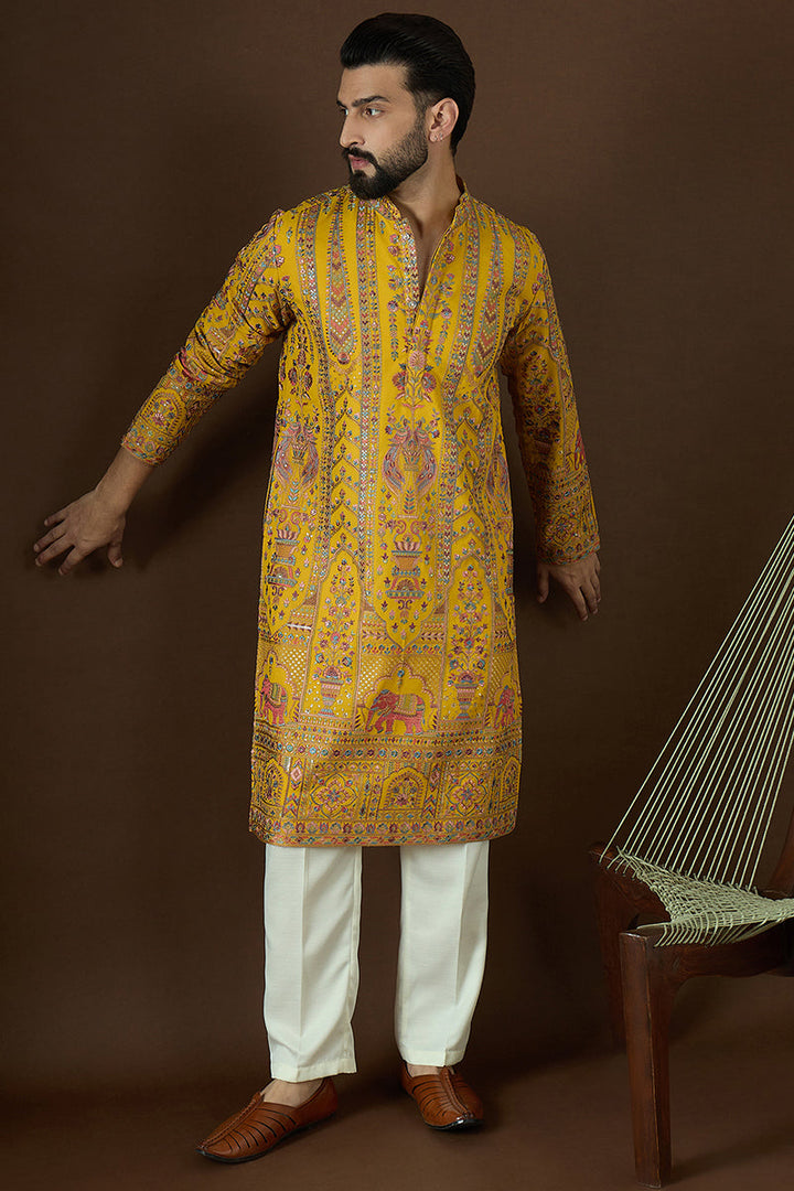 Yellow Georgette Solid Embroidered Straight Kurta Sets  | SHOBITAM