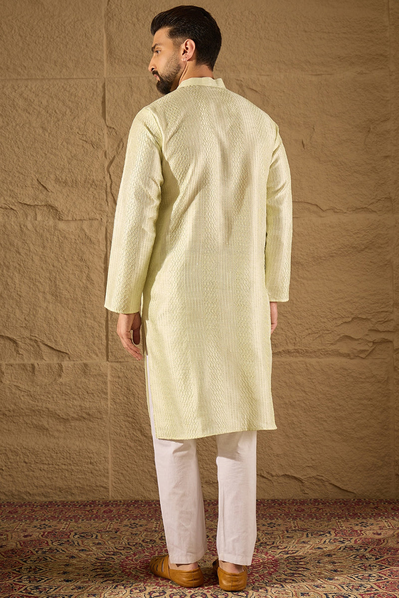 Green Silk Blend Solid Embroidered Straight Kurta with Trouser  | SHOBITAM
