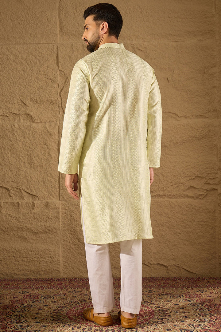 Green Silk Blend Solid Embroidered Straight Kurta with Trouser  | SHOBITAM