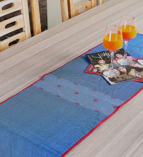 Blue Red Cotton Table Linen | SHOBITAM