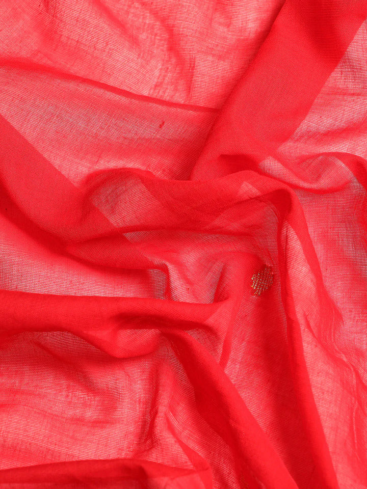 Red Handloom Zari buti Jamdani Cotton Saree with blouse piece