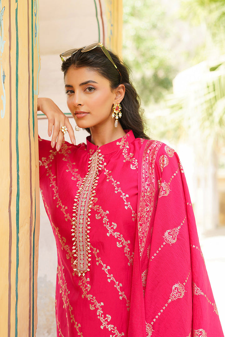 Pink Silk Blend Floral Printed Straight Kurta Trousers With Dupatta | SHOBITAM