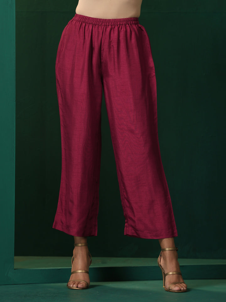 Maroon Silk Puff Sleeve Kurta Pant Set | SHOBITAM