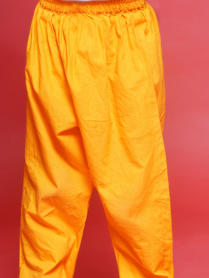 Cotton Full Sleeves Lurex Striped Kurta with Pyjama -Yellow | SHOBITAM