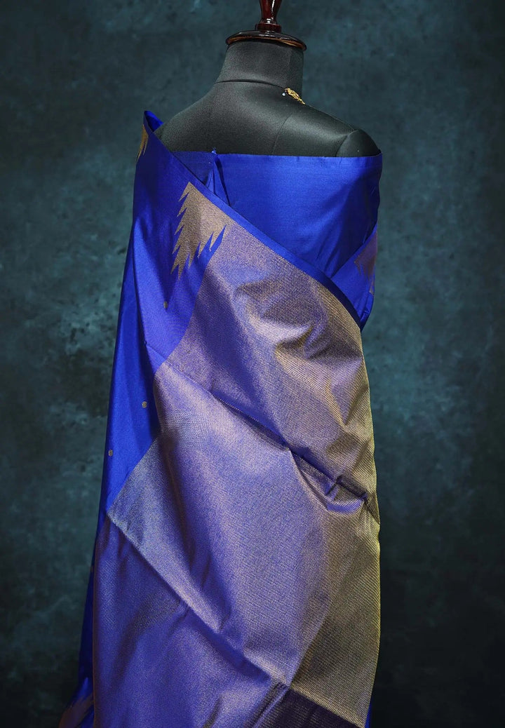 MS Blue - Hamsavalli –Art Silk saree with temple weaving and zari pallu | SHOBITAM