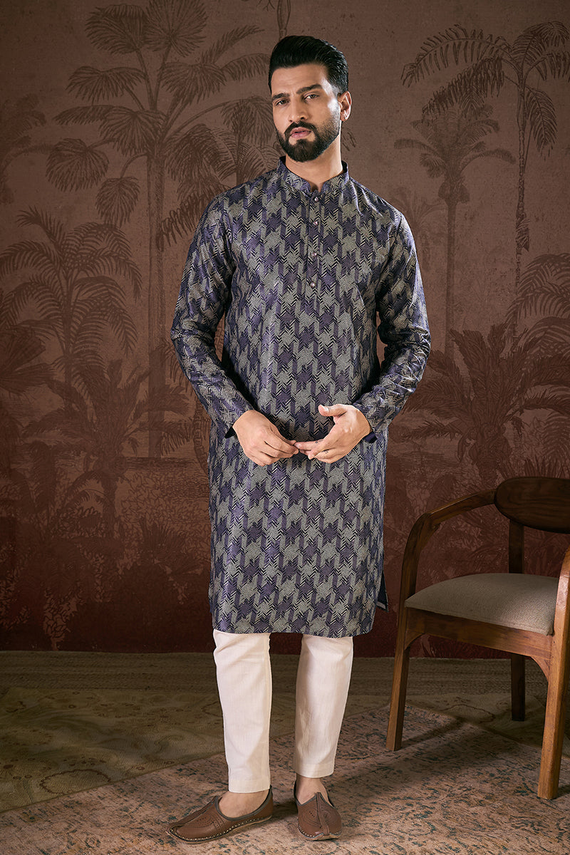 Violet Silk Blend Chevron Printed Straight Kurta With Trouser| SHOBITAM