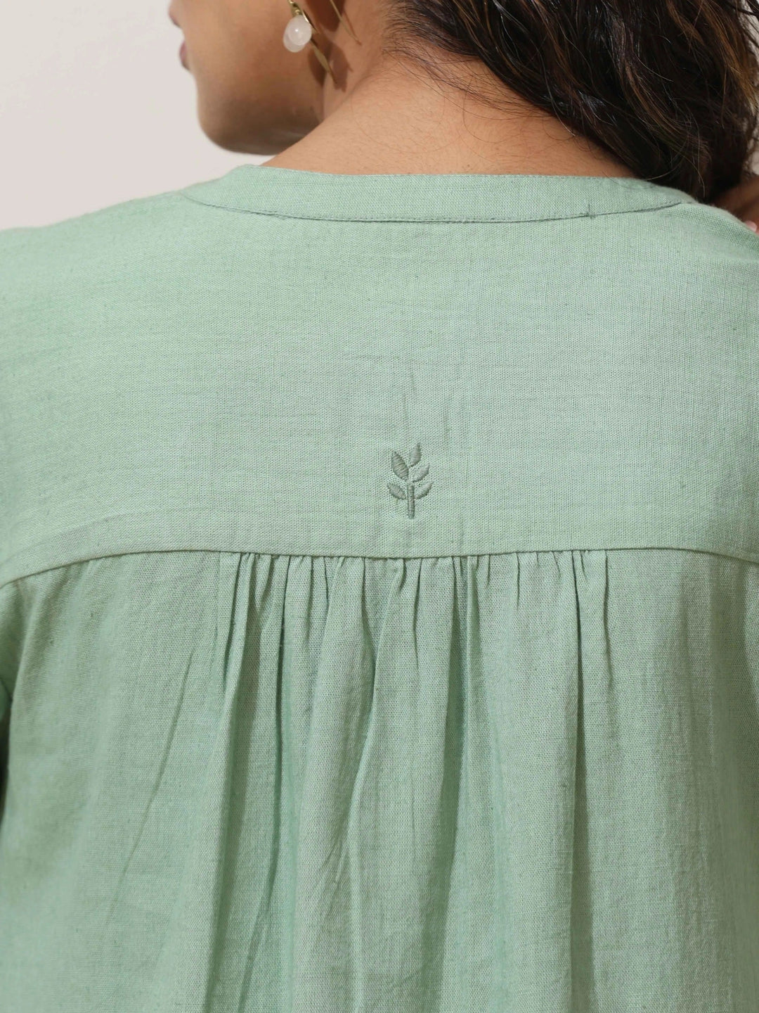 Mint Green Cotton Linen Kurta Pant Set | SHOBITAM